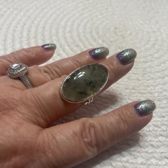 Stunning GREEN PREHNITE Handmade Sterling 925 Ring Size 11.75 #231D - Picture 3 of 3